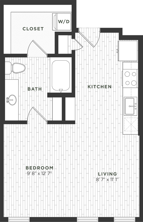 Floor plan for studio, 1 bath, 562 sqft